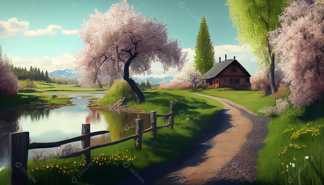 Primavera paisagem realista 3D