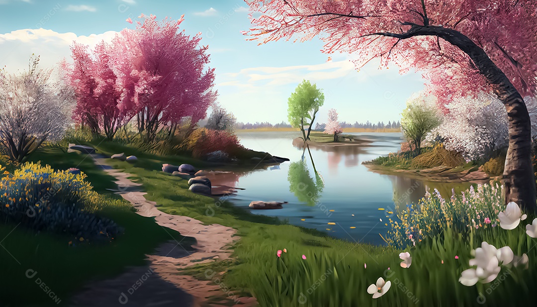 Primavera paisagem realista 3D