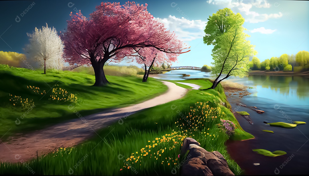 Primavera paisagem realista 3D