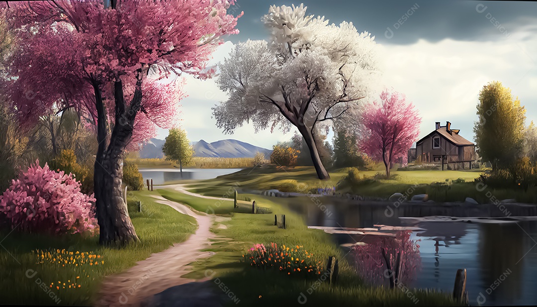 Primavera paisagem realista 3D