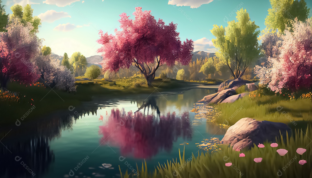 Primavera paisagem realista 3D