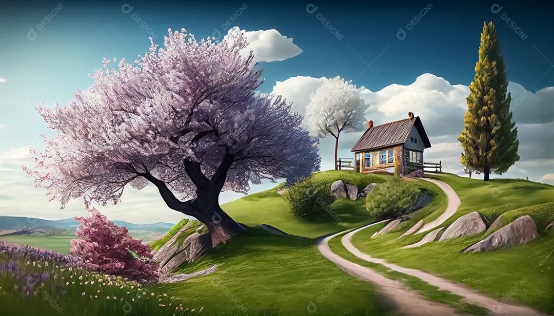 Primavera paisagem realista 3D