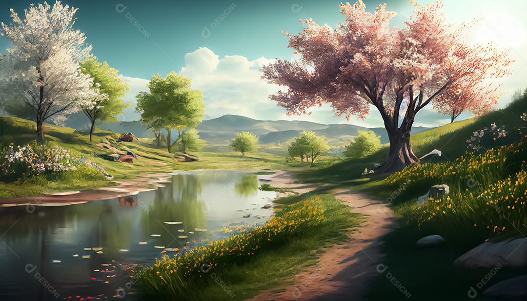 Primavera paisagem realista 3D