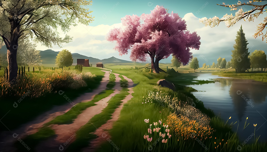 Primavera paisagem realista 3D