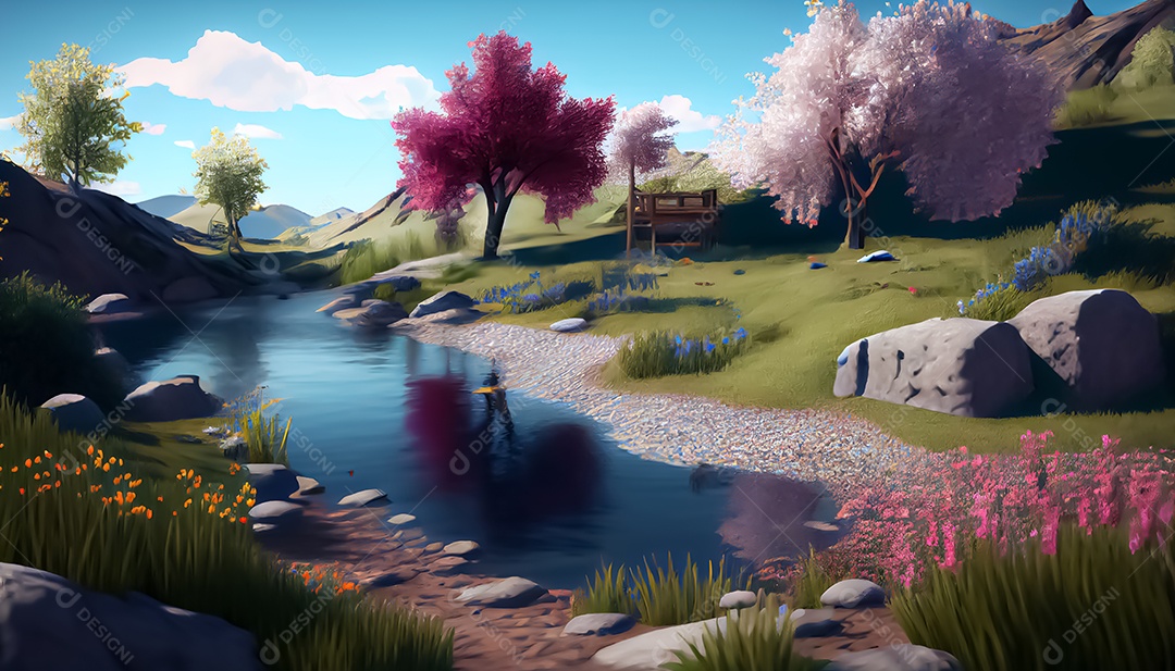 Primavera paisagem realista 3D