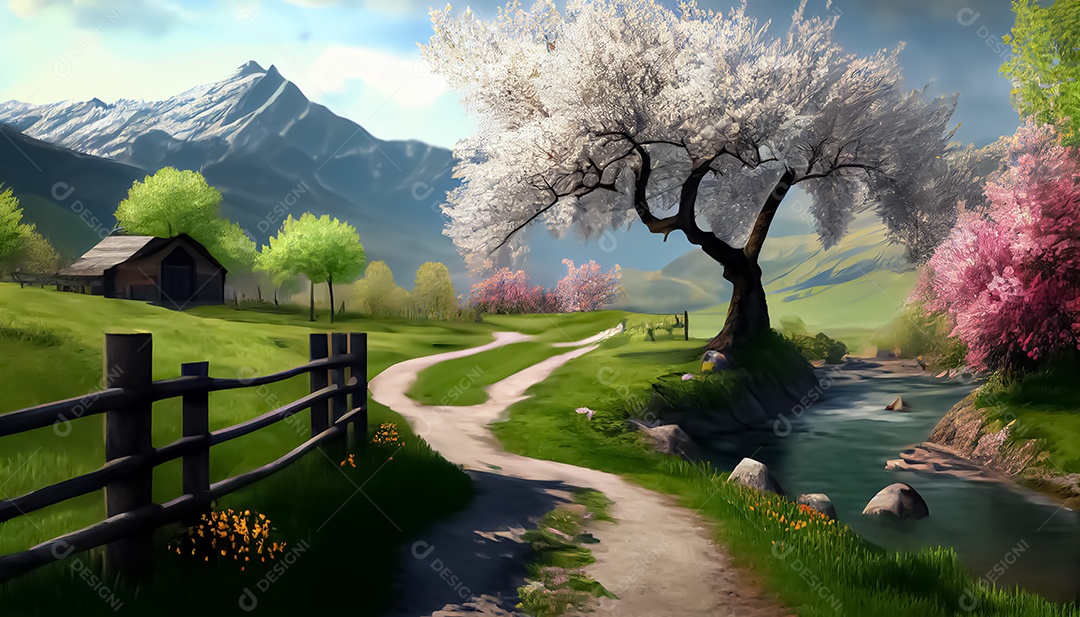 Primavera paisagem realista 3D