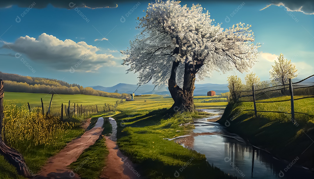 Primavera paisagem realista 3D