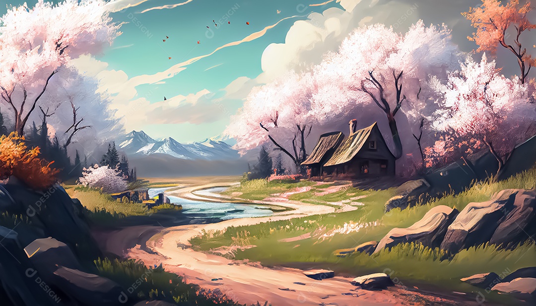 Primavera paisagem realista 3D