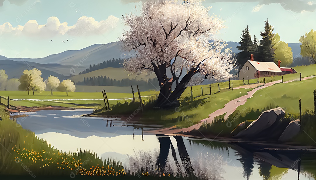 Primavera paisagem realista 3D