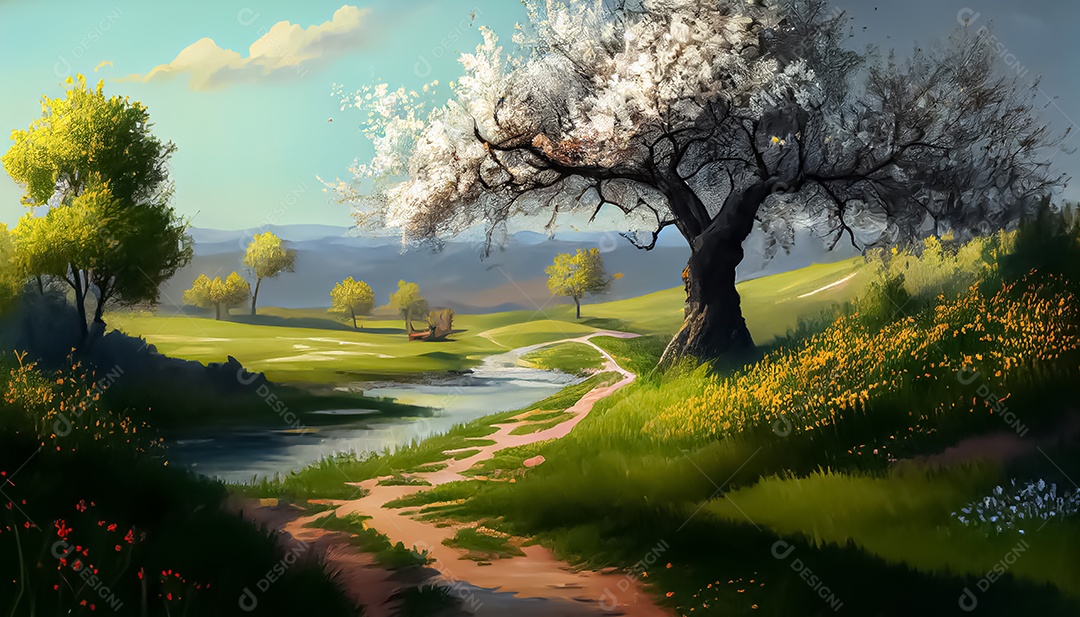 Primavera paisagem realista 3D