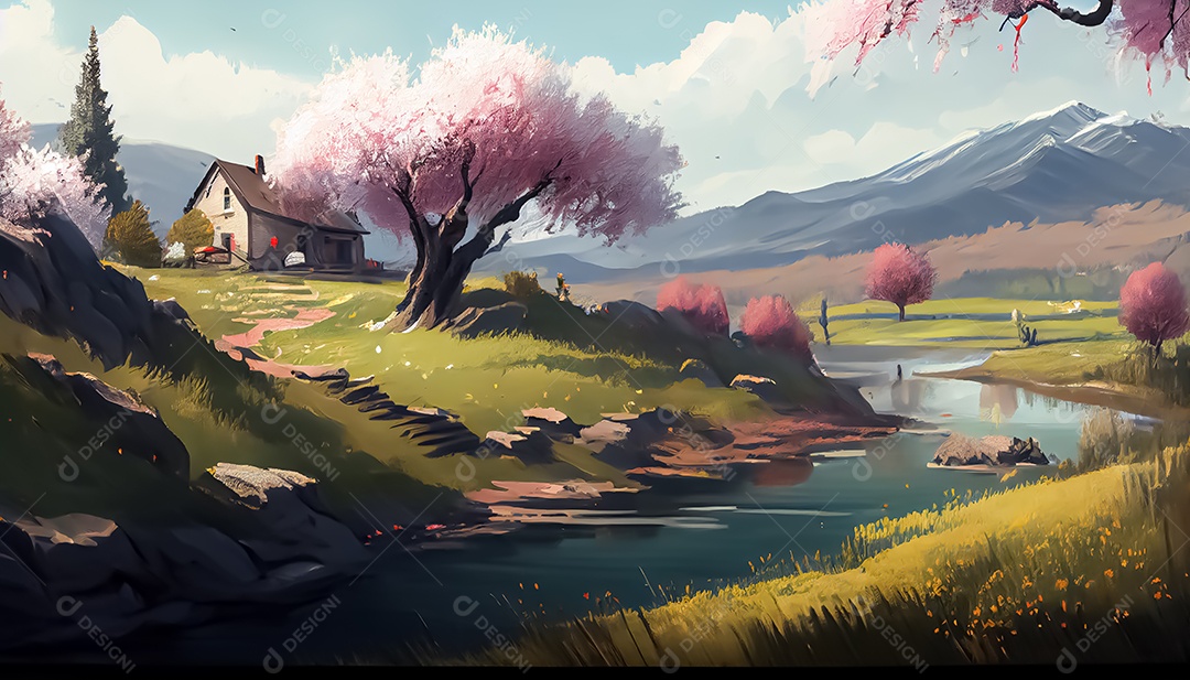 Primavera paisagem realista 3D