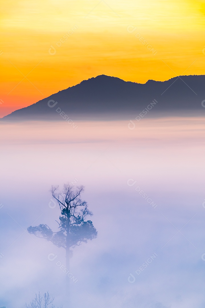O sol sobre as montanhas e vastas pastagensTailândia