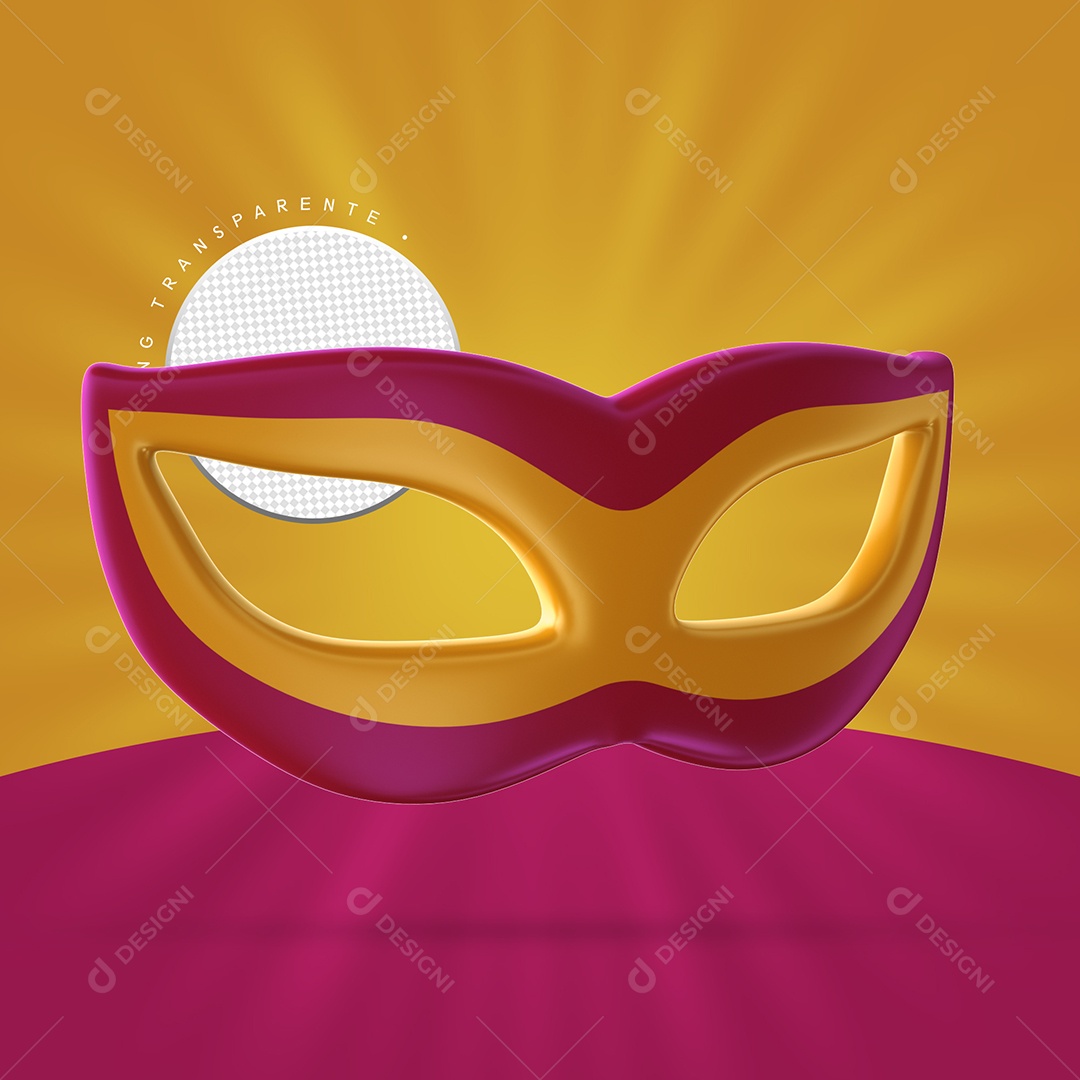 Máscara de Carnaval Elemento 3D Roxo e Dourado para Composição PSD