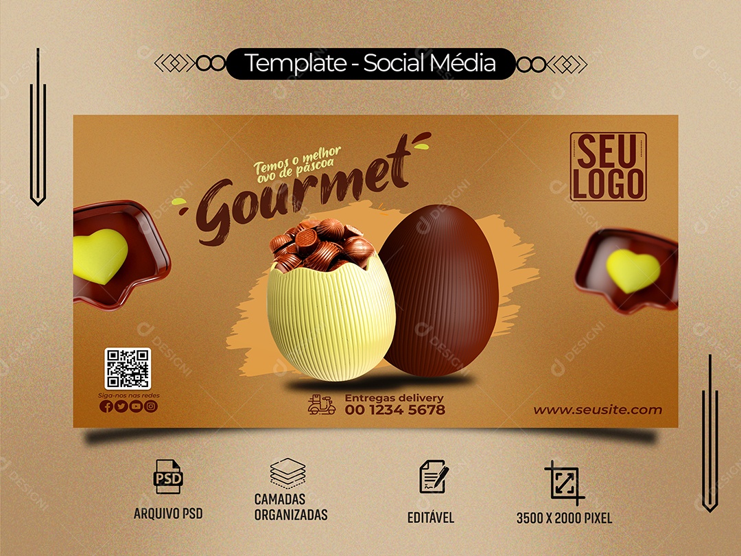 Banner Temos o Melhor Ovo e Páscoa Gourmet Feliz Páscoa Social Media PSD Editável