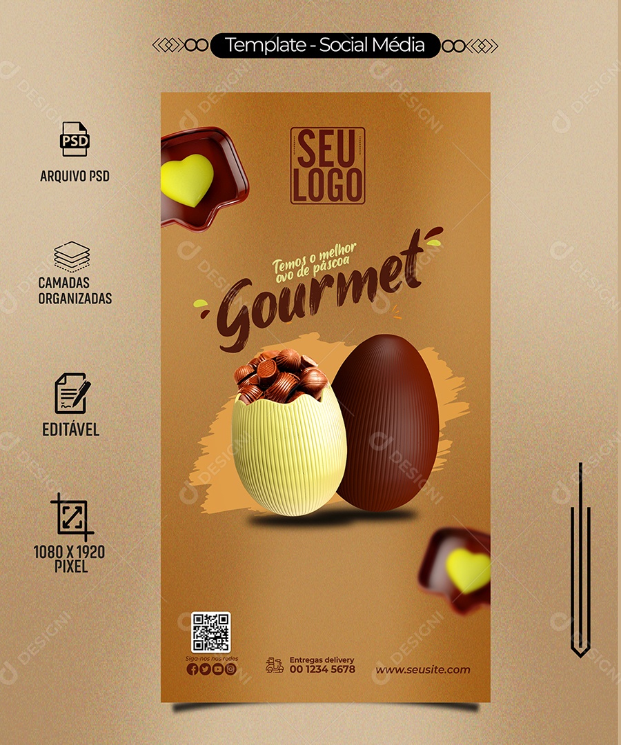 Story Temos o Melhor Ovo e Páscoa Gourmet Feliz Páscoa Social Media PSD Editável