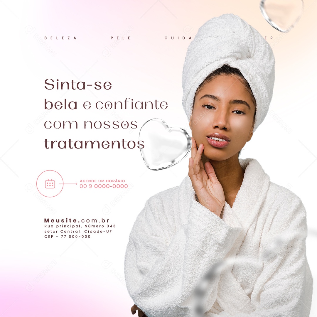 Sinta-Se Bela e Confiante Com Nossos Tratamentos Clínica de Estética Social Media PSD Editável