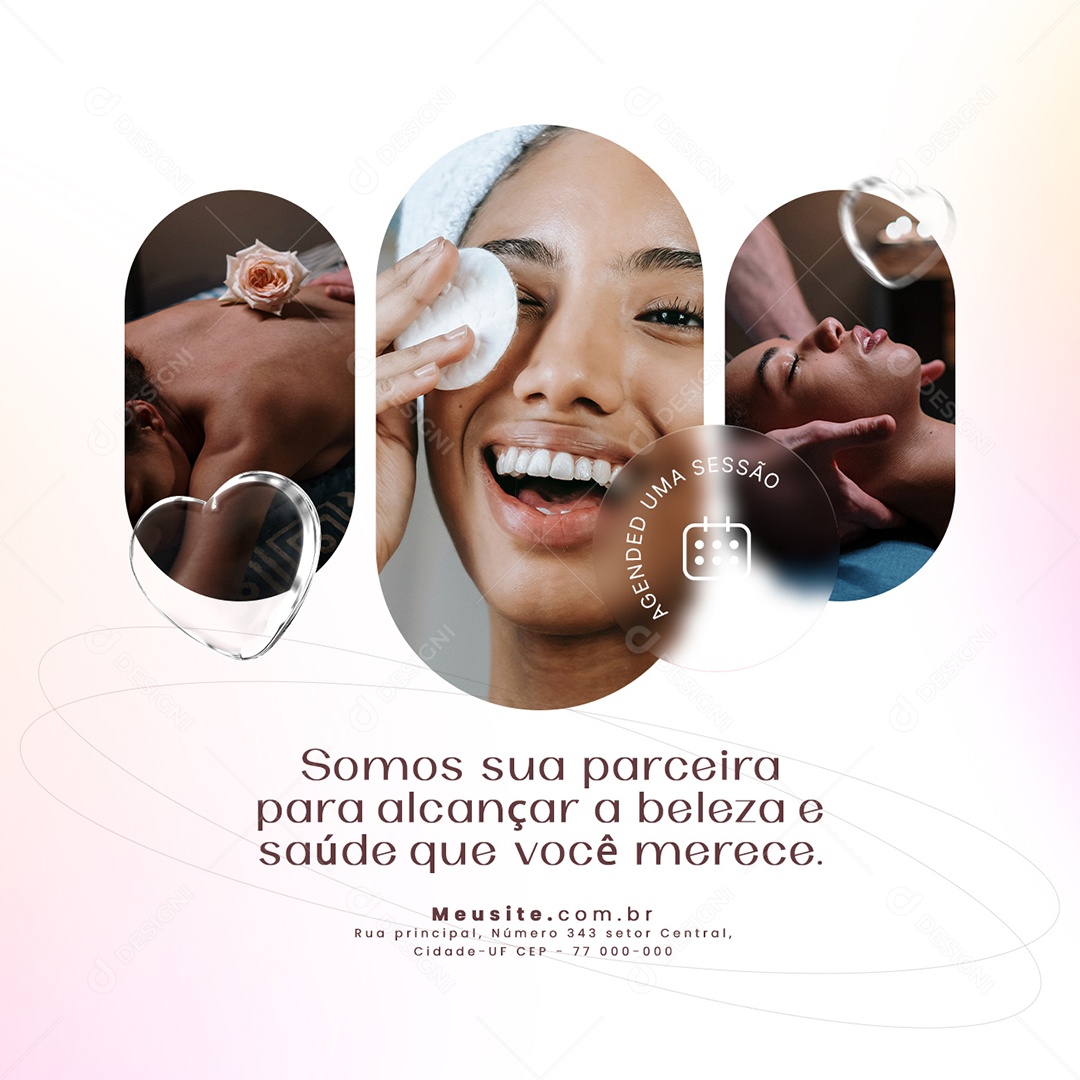 Somos Sua Parceria Pra Alcançar a Beleza e Saúde Que Você Merece Clínica de Estética Social Media PSD Editável
