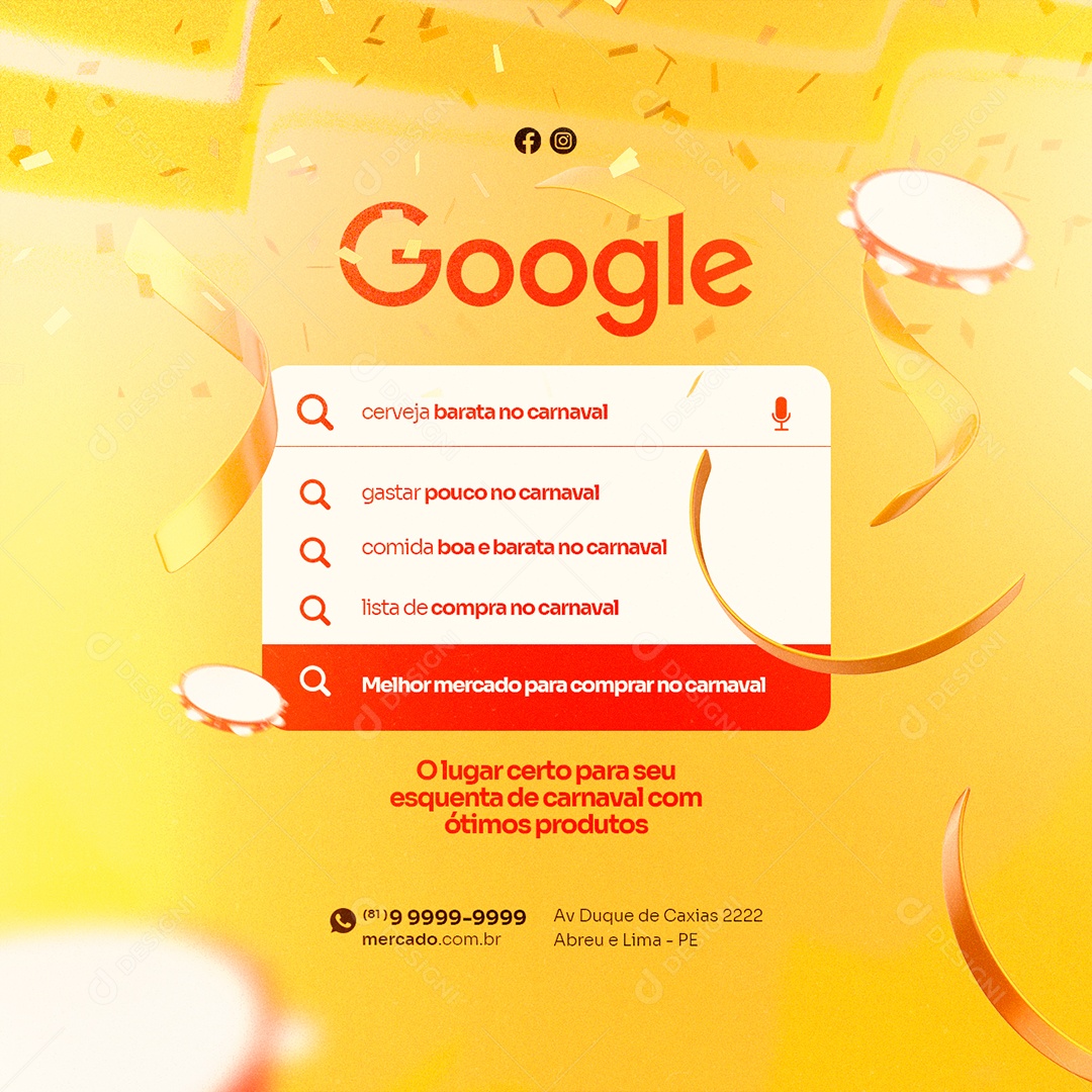 Google Cerveja Barata no Carnaval Supermercado Social Media PSD Editável