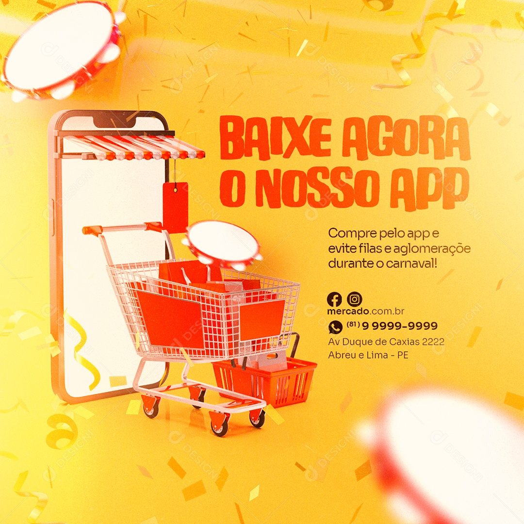 Baixe Agora o Nosso App Supermercado Social Media PSD Editável