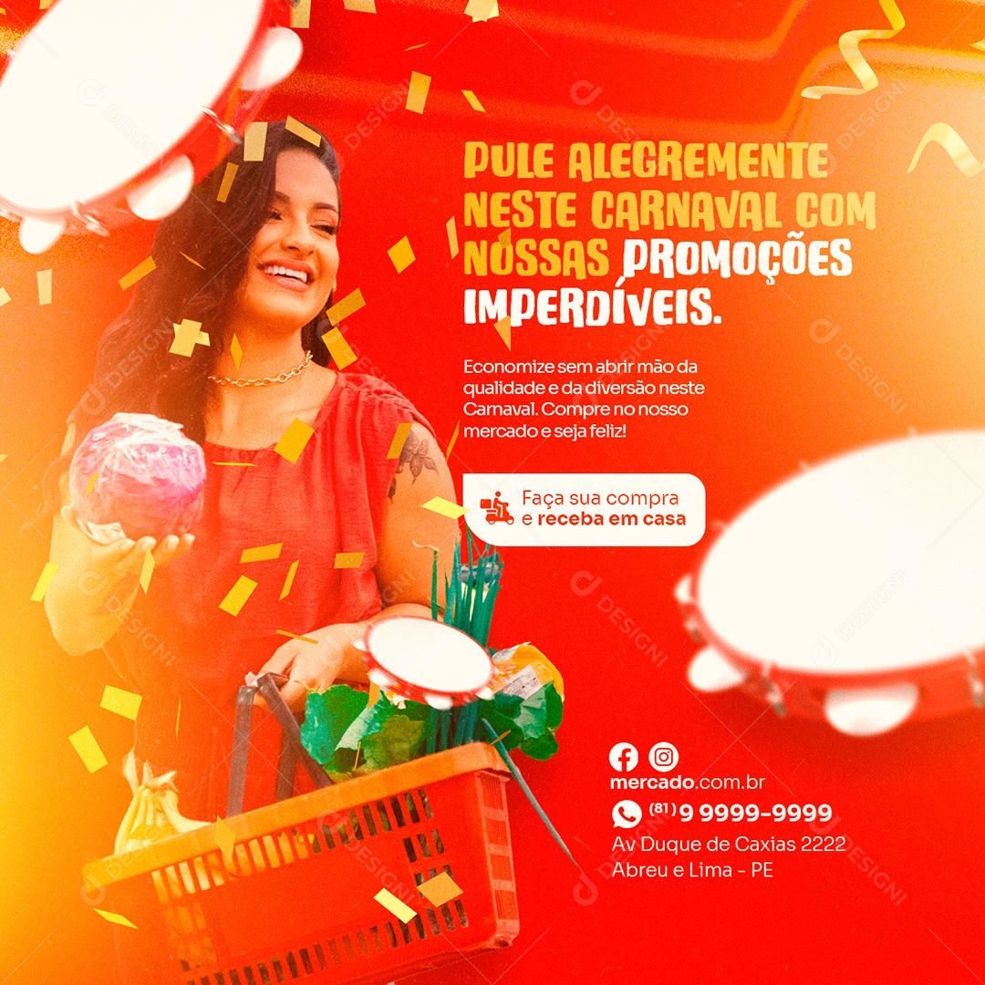 Pule Alegremente Neste Carnaval Com Nossas Promoções Imperdíveis Supermercado Social Media PSD Editável