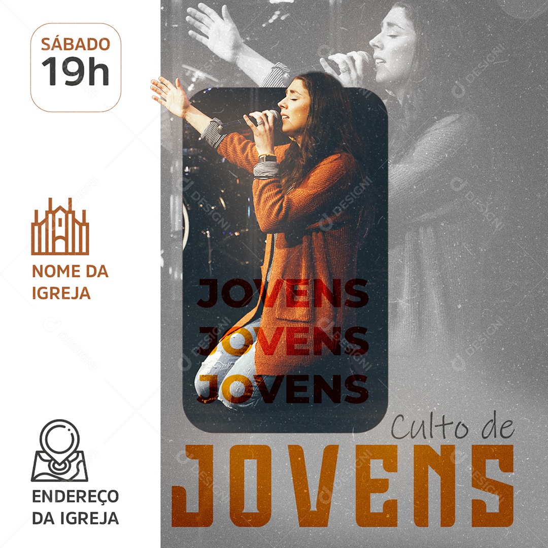 Culto de Jovens Arte Gospel Adoração e Louvor PSD Editável