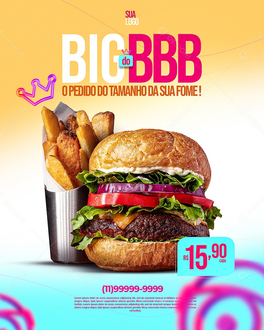 Flyer Big BBB do Tamanho da Sua Fome Feed Social Media PSD Editável