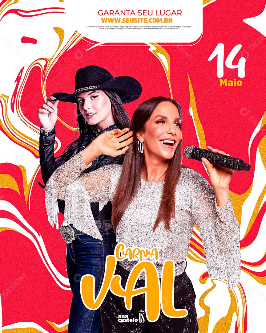 Flyer Carnaval Ana Castelo e Veveta Feed Social Media PSD Editável