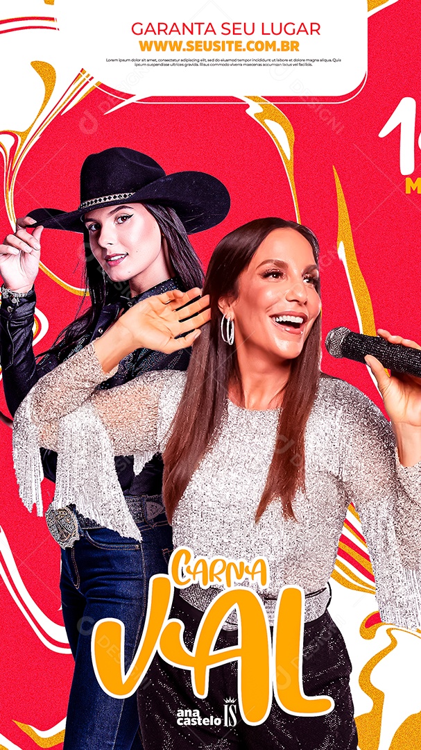 Flyer Carnaval Ana Castelo e Veveta Story Social Media PSD Editável