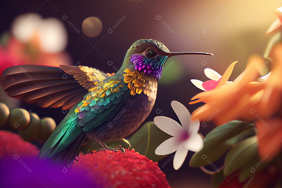 Ilustração 3D de pássaro Beija-flor