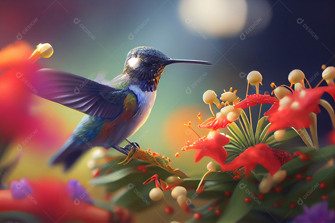 Ilustração 3D de pássaro Beija-flor