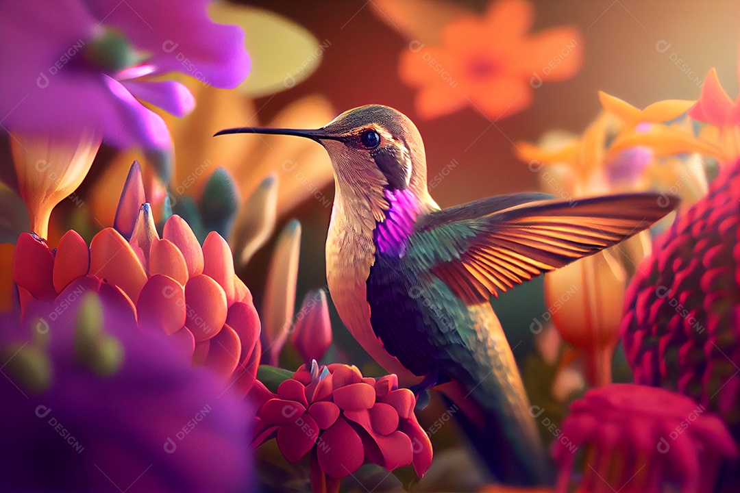 Ilustração 3D de pássaro Beija-flor