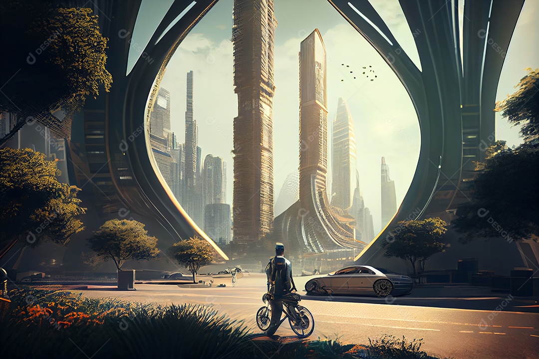 Ilustração 3D mundo futurístico fictício