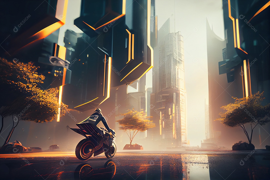 Ilustração 3D moto futurística