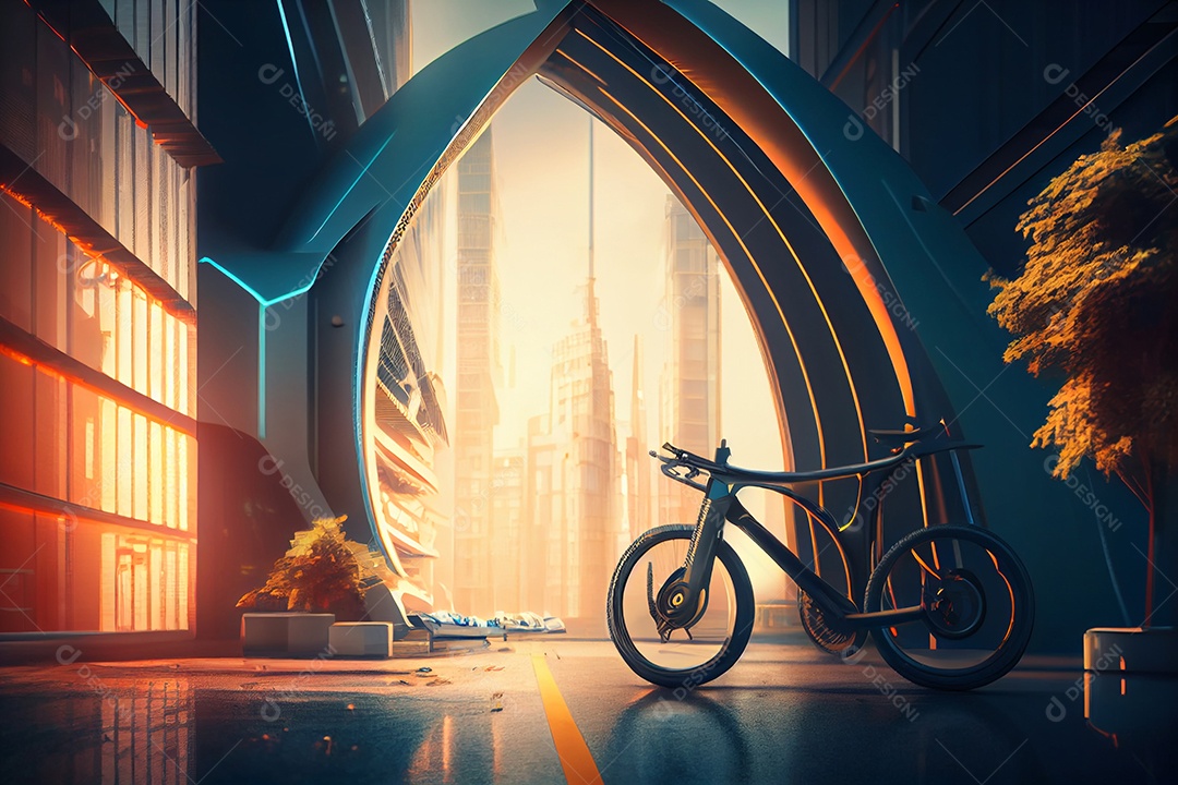 Ilustração 3D bicicleta futurística