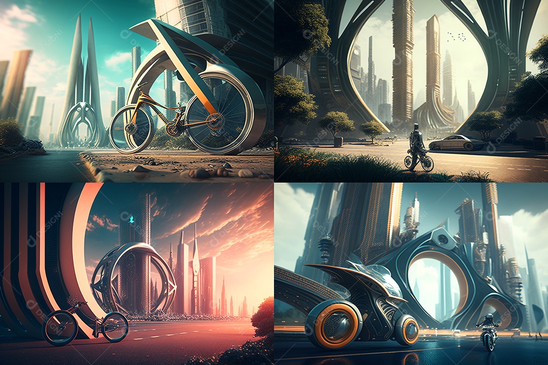 Ilustração 3D bicicleta futurística