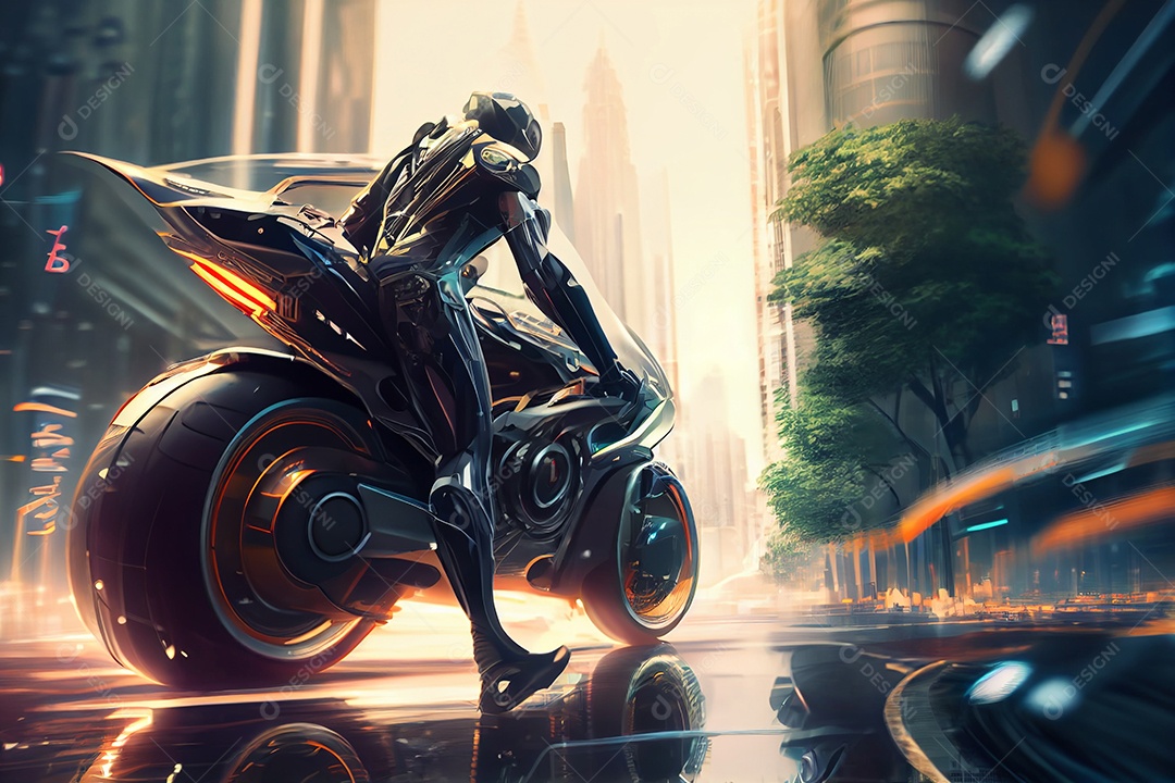 Ilustração 3D moto futurística