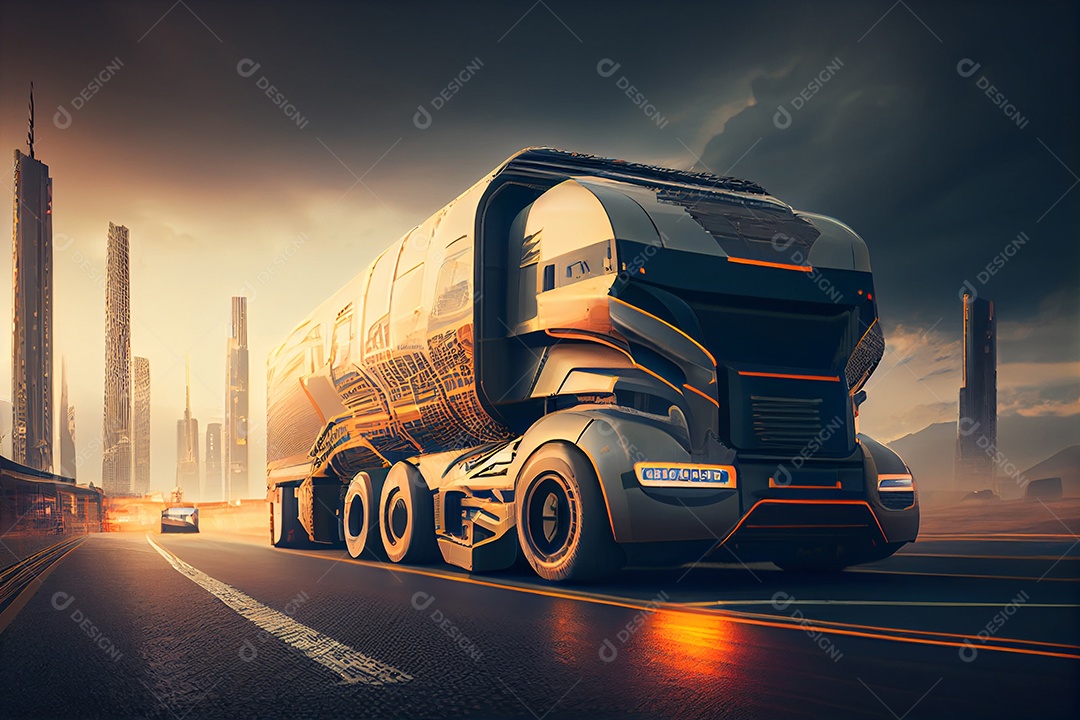 Ilustração 3D caminhão futurístico