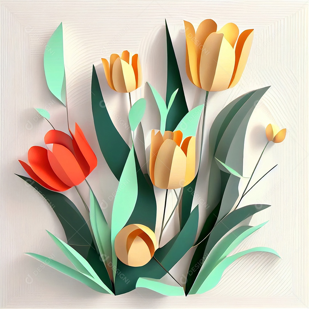 Ilustração 3D arte de flores de papel