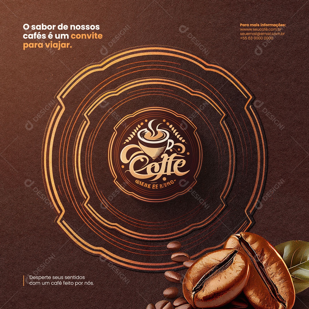 O Sabor de Nossos Cafés é Um Convite Para Viajar. Cafeteria Social Media PSD Editável