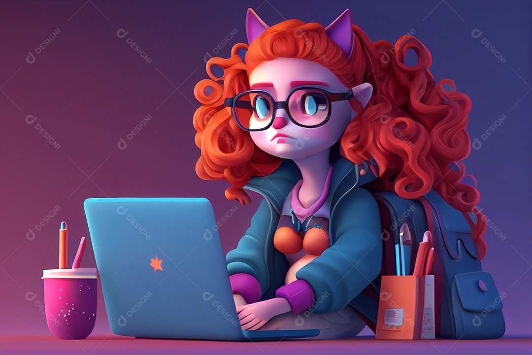 Ilustração 3D jovem mulher estudando