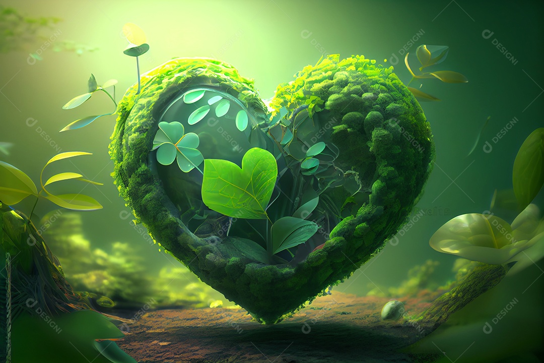 Folhas verde sobre formato de coração