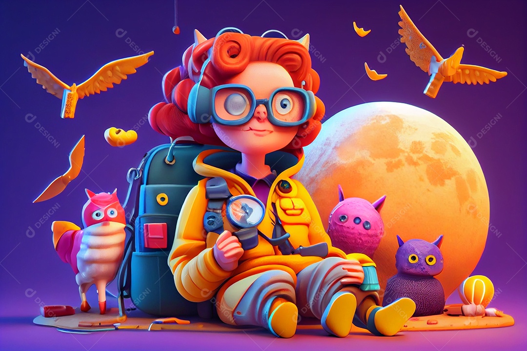 Desenho de menina mexendo em seu notebook