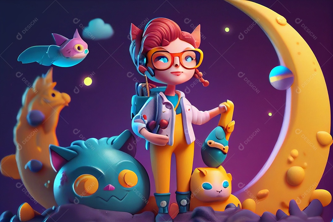 Desenho de menina mexendo em seu notebook