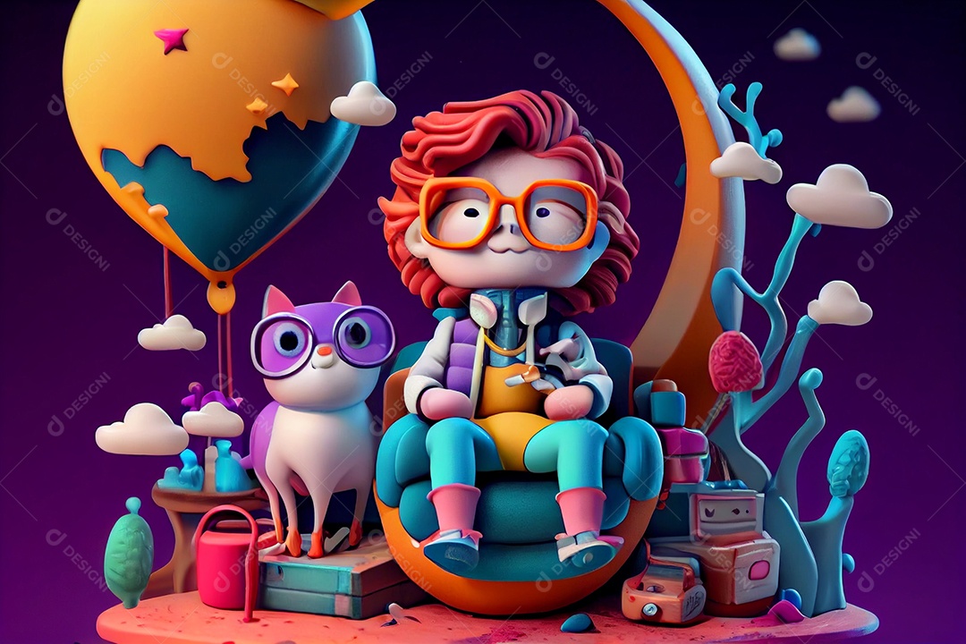 Desenho de menino mexendo em seu notebook