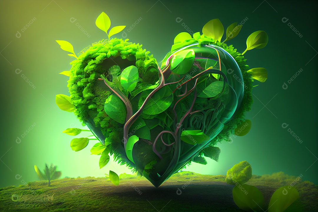 Folhas verde sobre formato de coração