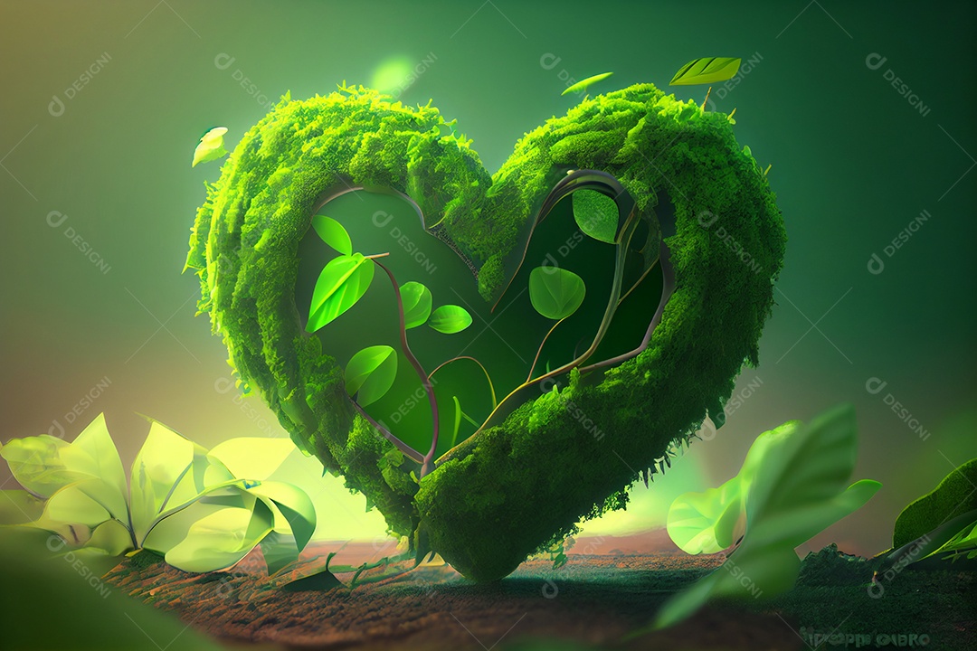 Folhas verde sobre formato de coração