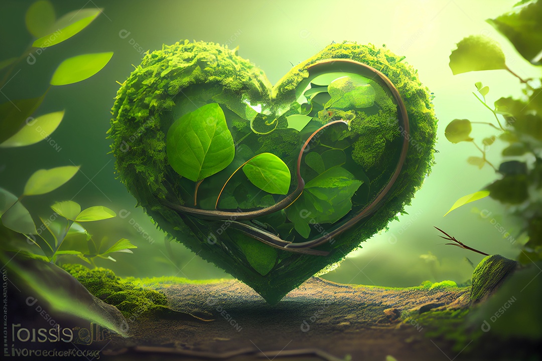 Folhas verde sobre formato de coração