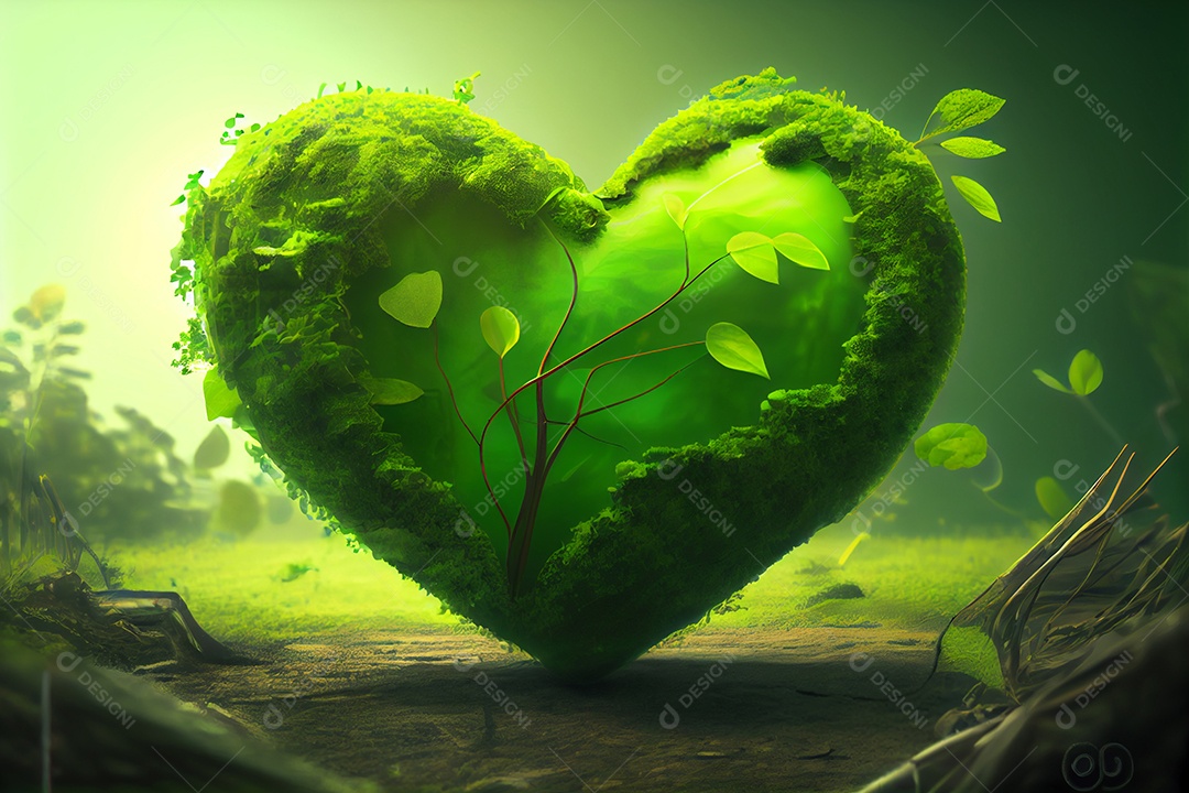 Folhas verde sobre formato de coração