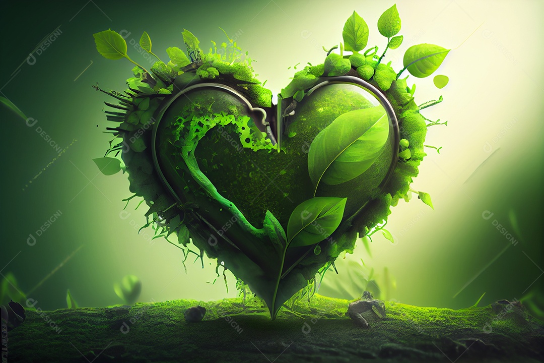 Folhas verde sobre formato de coração