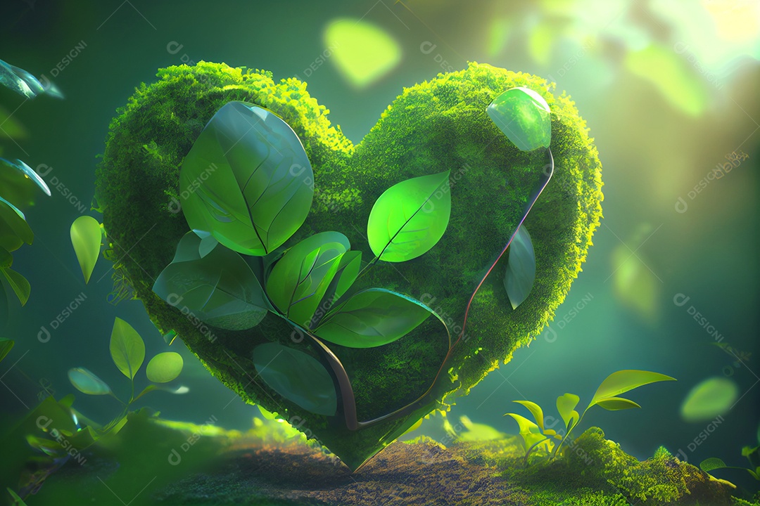 Folhas verde sobre formato de coração